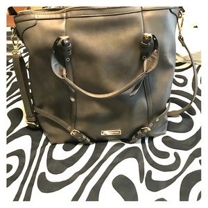 Dark grey, faux leather satchel